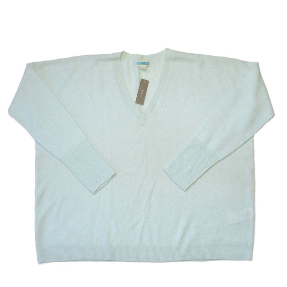 NWT J.Crew Cashmere V-neck Boyfriend Sweater in Neon Heather Mint Pullover S